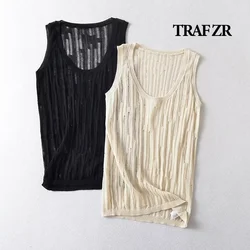 Sivatu Traf Tank Tops for Women Y2k Streetwear Fashion Sleeveless Hole Summer Tops Grunge Clothes Crochet Harajuku Women's Vest