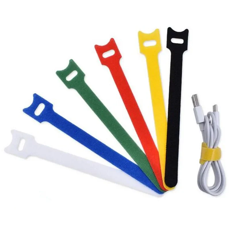 Nylon Fixação Abraçadeiras, Cordões ajustáveis, Correias de gerenciamento de cabos, Gancho Loop, Organizador De Fio Reutilizável, 50Pcs