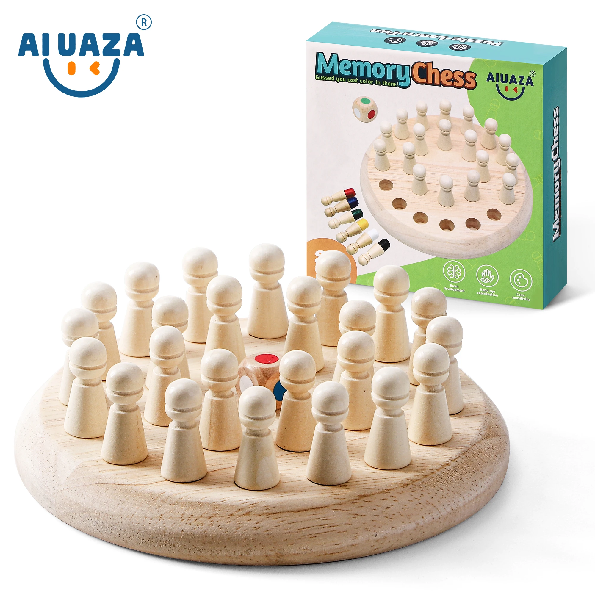 AIUAZA 1 juego de juegos de ajedrez con memoria de madera, juegos lógicos y juegos de rompecabezas, juguetes de interacción entre padres e hijos, juguetes de fiesta