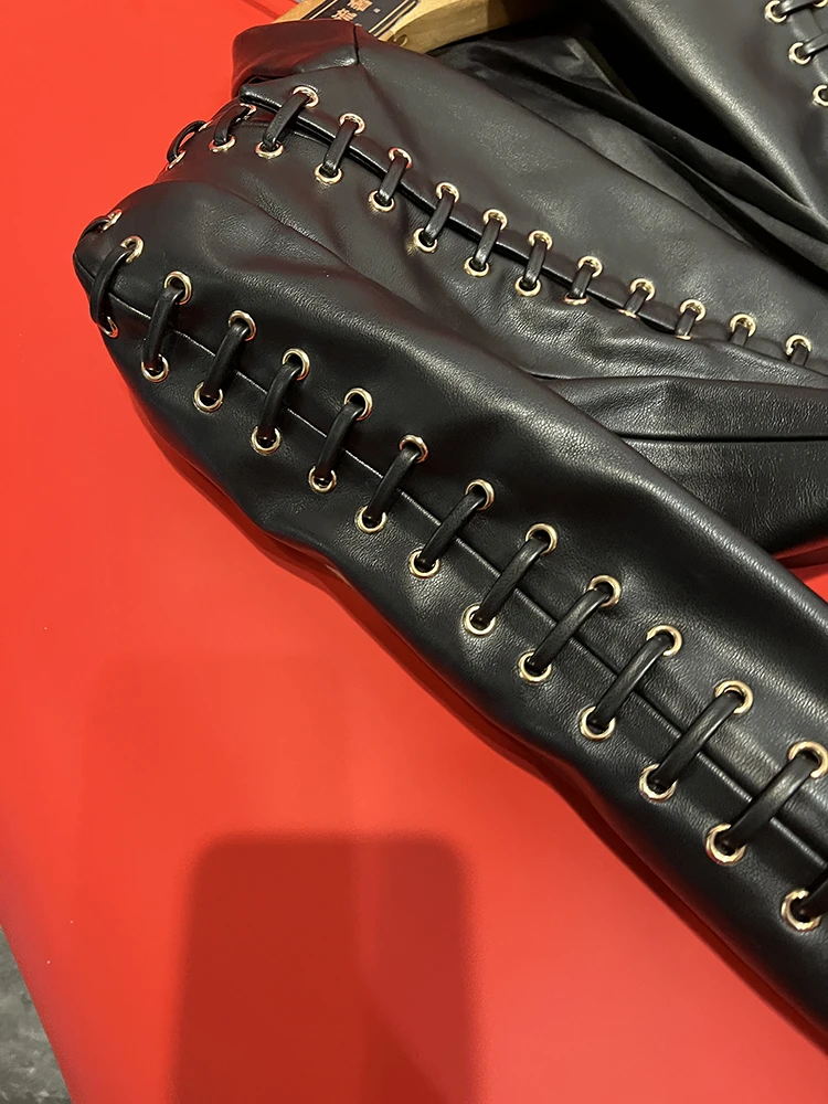  Heavyweight Rope-Bound Faionable Leather Jaet Sli Suit Jaet Outerwear A20655 for Young Women