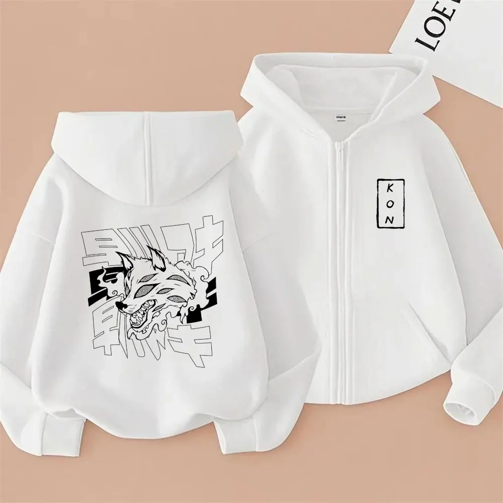 أنيمي بالمنشار رجل هاياكاوا آكي استدعاء الثعلب الشيطان كون الجرافيك قلنسوة بسحاب الرجال النساء مانغا Harajuku المتضخم زمم سترة معطف