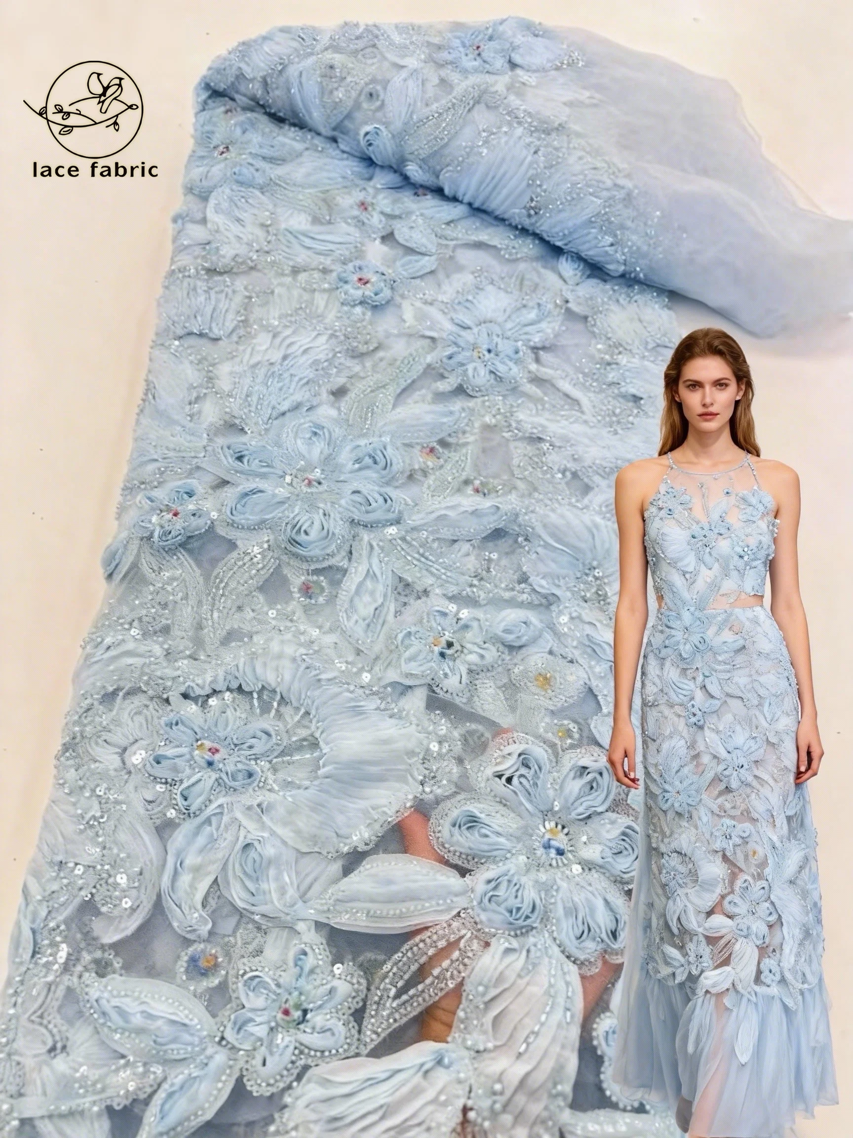 

5 Yards Luxury French Mesh 3D Beaded Lace Fabric 2026 High Quality African Sequins Net Lace Fabrics For Nigerian Wedding Dresses