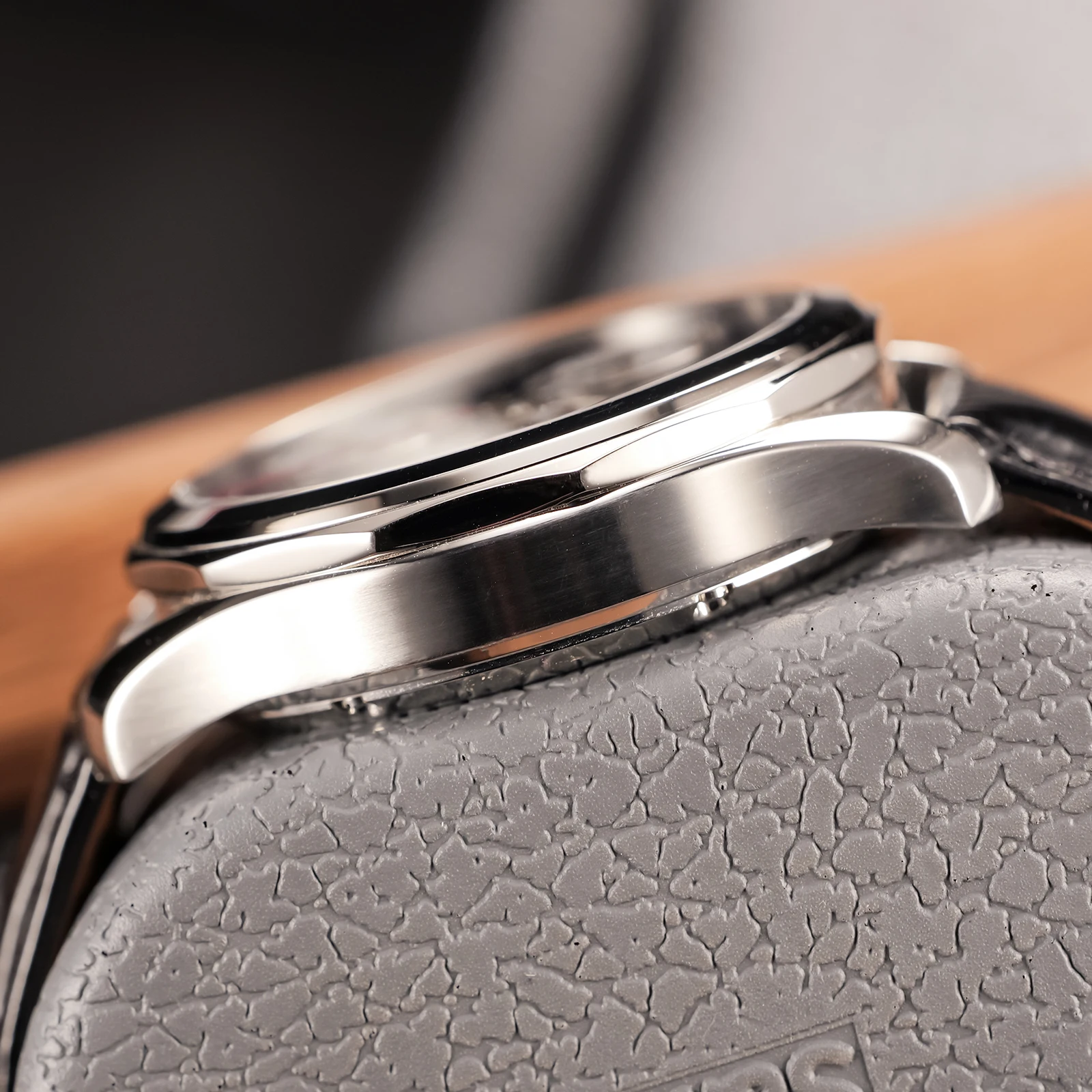 OBLVLO للرجال Darklight 3 أقراص فرعية ساعة يد تعمل بالحركة الأوتوماتيكية العصرية الأزرق ضوء الليل جلد العجل الميكانيكية Rejos DK