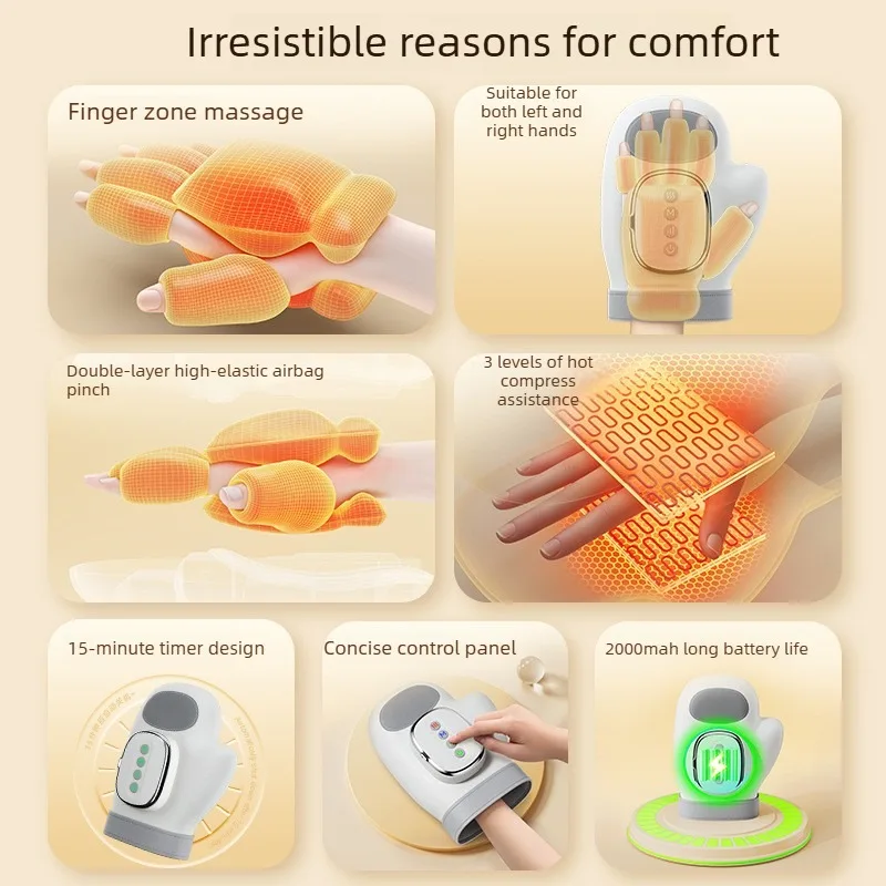 Multifunctional Finger and Hand Massager Electric Hot Compress Airbag Clamping Fully Automatic Home Wireless Portable Massager