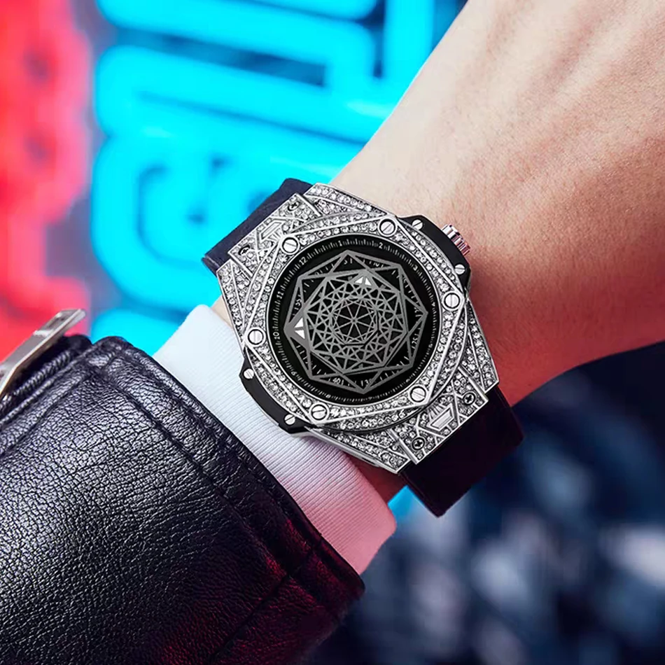 أعلى العلامة التجارية ساعة كوارتز رجالية Tonneau الهيكل العظمي الميكانيكية تصميم 30 متر مقاوم للماء الماس التفاصيل ساعة اليد Hombre الساعات العصرية