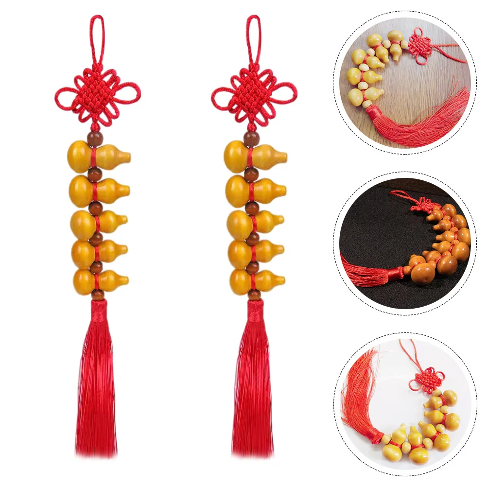 

2pcs Peach Wood Hanging Pendant Festival Chinese Knot Ornament Spring Festival New Year Decor Home Party Hanging