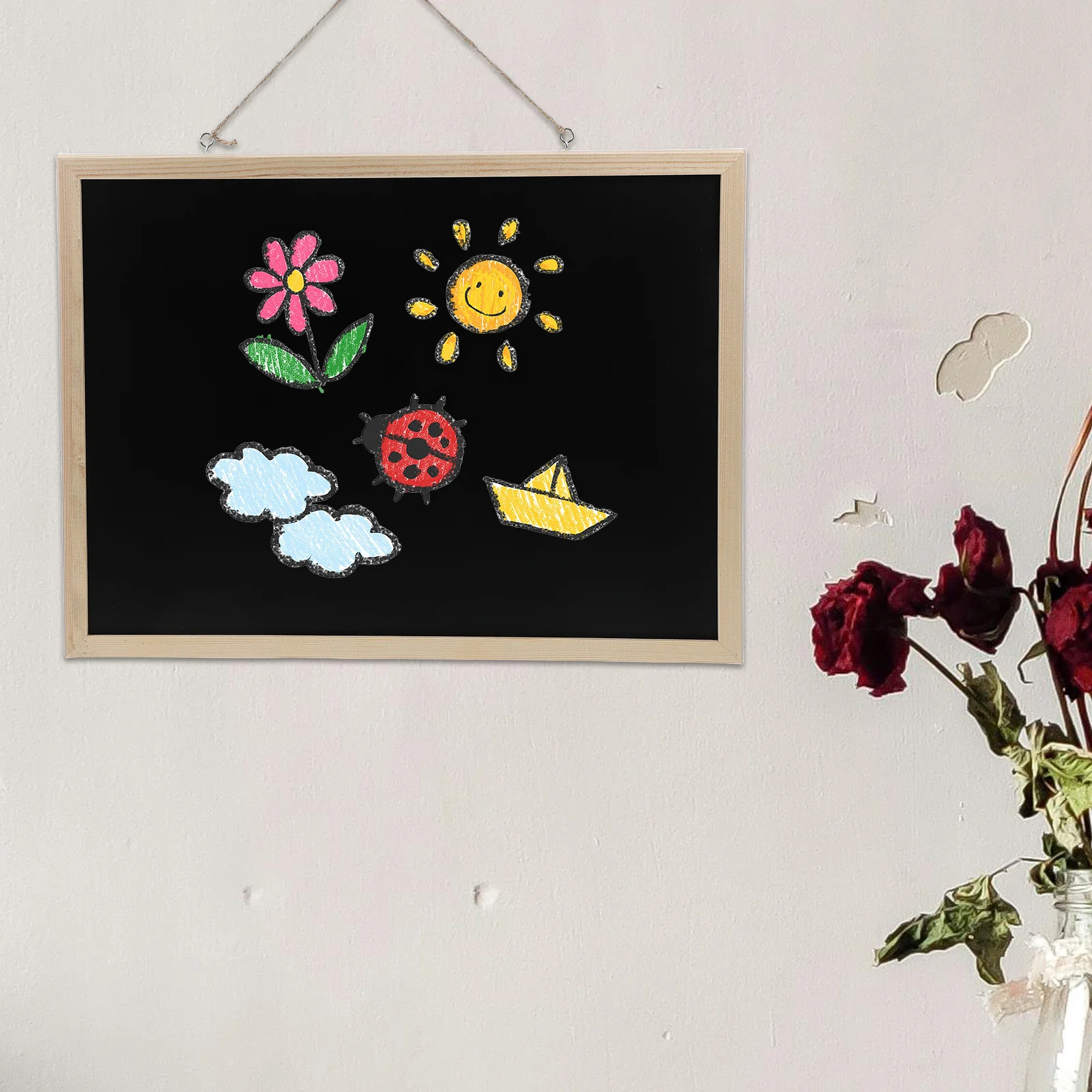 

Wooden Frame Blackboard Hanging Pendant Calendar Flower Store Chalkboard for Wall