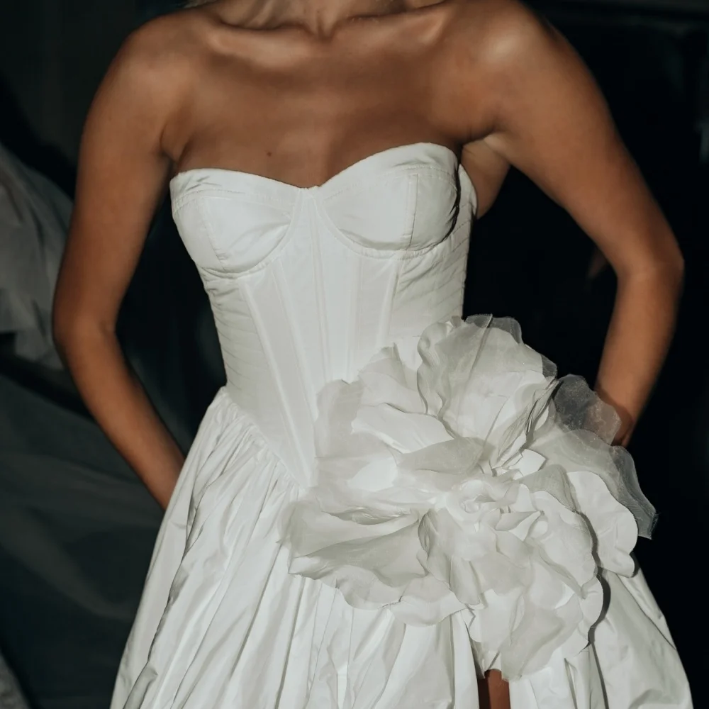 Cathy สีขาว 3D ดอกไม้ตกแต่ง Veil vestidos de Noche ด้านข้าง Taffeta After PARTY ความยาวที่กําหนดเองพรหมชุด 2024
