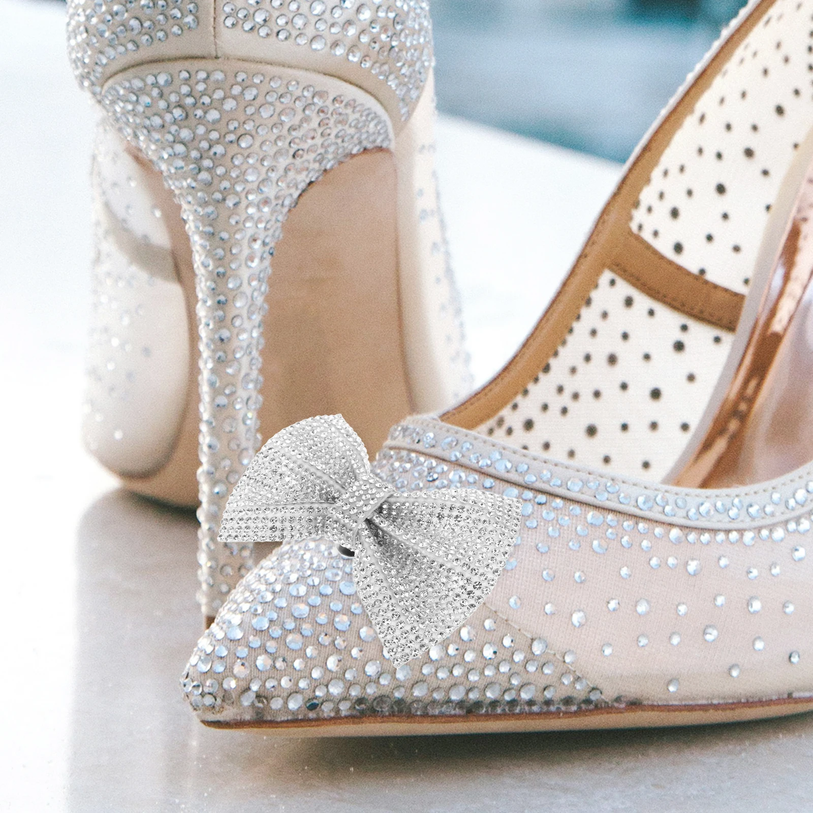 

2pcs Heel Shoe Bow Charm Rhinestone Decor Bridal Wedding Party Accessories Embellishment Ornament For Women Pumps High Heels
