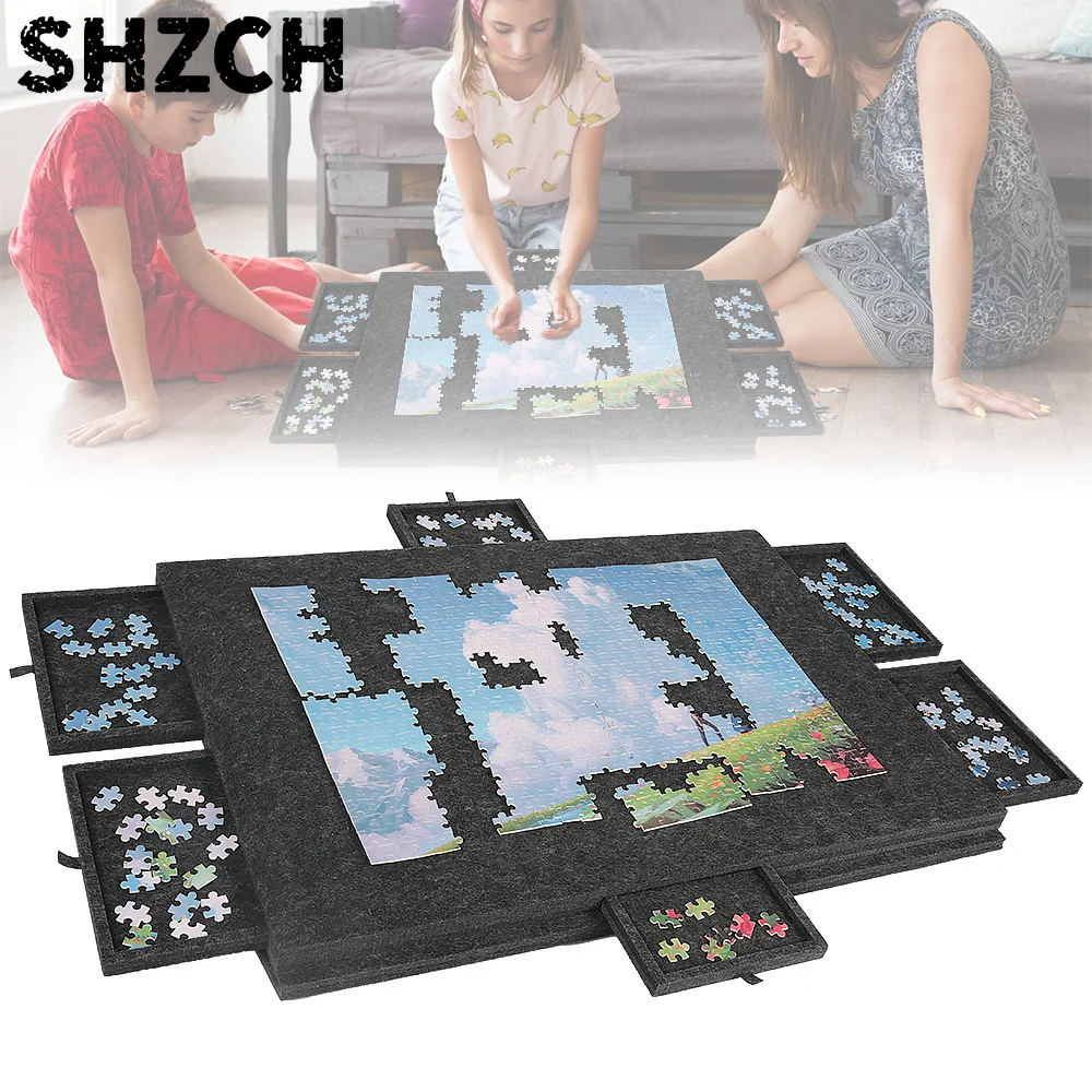 77x53.6x4.2cm Puzzle Board Foldable Non-Slip Inclined Thickened Storage Plate 2 in 1 Stand and Protective Case 6 Sorting Drawers