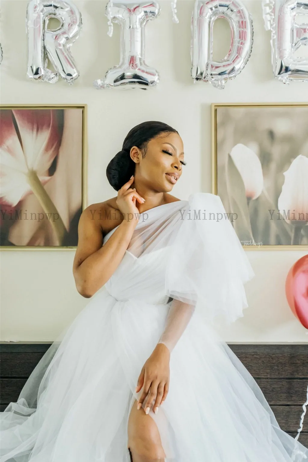 White Bride Robes for Wedding Bridal Shower Dresses One Shoulder Front Split A Line Tulle Africa Reception Gowns Customized