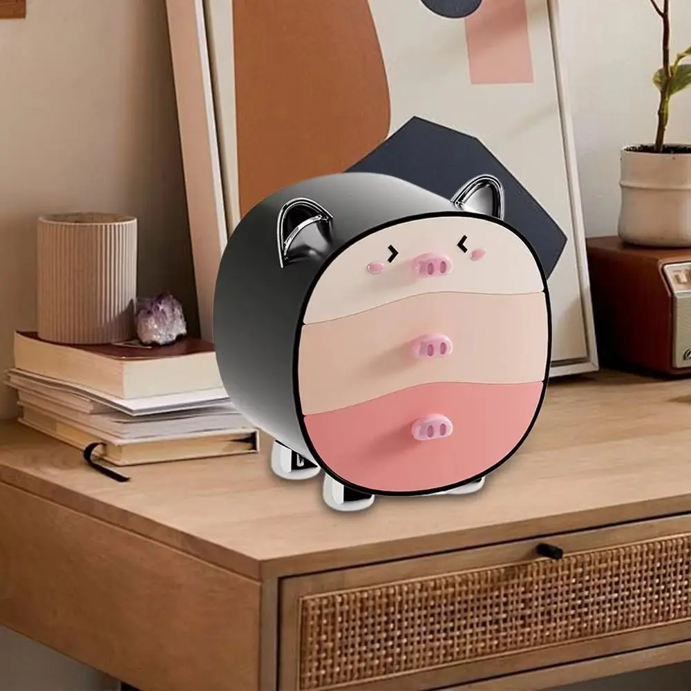 Pig-shaped Cosmetics Storage Box Pull-out Dopamine Cosmetic Cabinet Box with Drawers Makeup Storage Tool