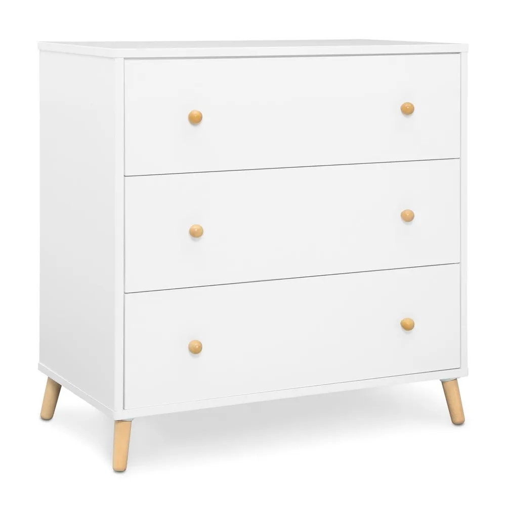 3 Drawer Dresser with Interlocking Drawers, Bianca White/Natural Suitable for Bedrooms and Children's Rooms