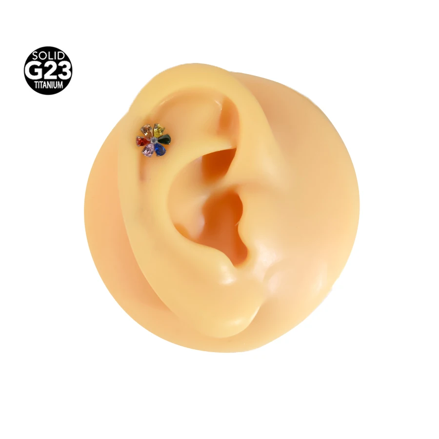 1Pc Spliced zircon Flower Body Jewelry G23 Titanium Colorful CZ Lip Labret Bar Ear Helix Tragus Rook Bar Stud Body Piercing Jewe