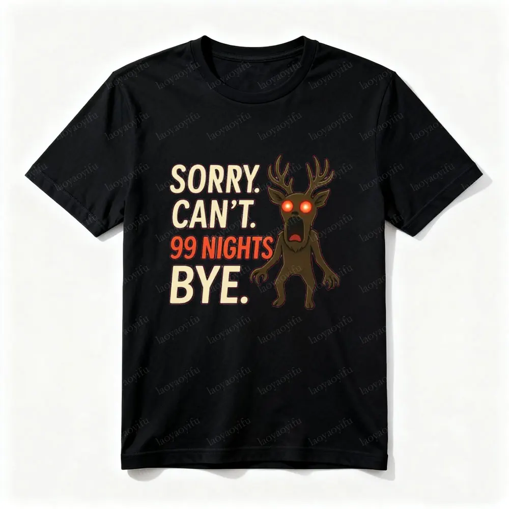 

Funny 99 Nights Sorry Can’t Bye Shirt Creepy Deer Halloween Men T-Shirt Spooky Season Tired Introvert Scary Forest Creature Tee