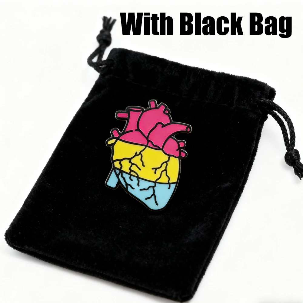 Colorful Heart Enamel Pin Medical Biology Cardiology Jewelry for Doctor Nurse Lapel Brooch Badge Gifts with a Black Velvet Bag