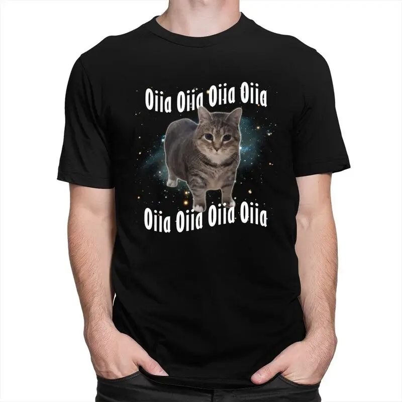 Oiia Oiia Cat Meme Cat Футболка из 100% хлопка Футболка Уличная одежда Футболка с круглым вырезом Повседневная одежда с короткими рукавами Мужчины Женщины Подарок
