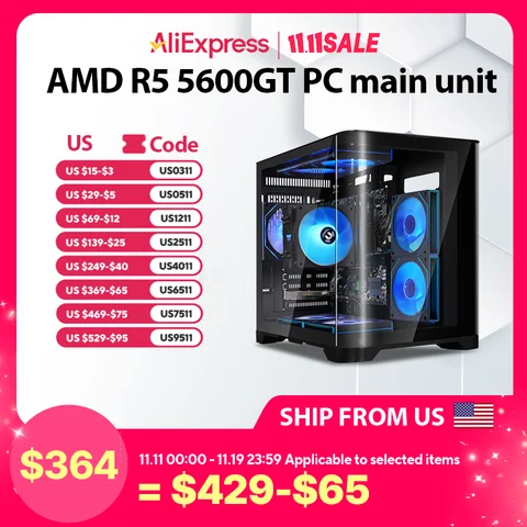 YEAH MAGIC Gaming Desktop AMD Ryzen 5 5600GT 3.9GHz 16GB(8G*2) DDR4 3200 1T NVME SSD ARGB 7 Fans Win 11 Home Gamer Desktop Compu