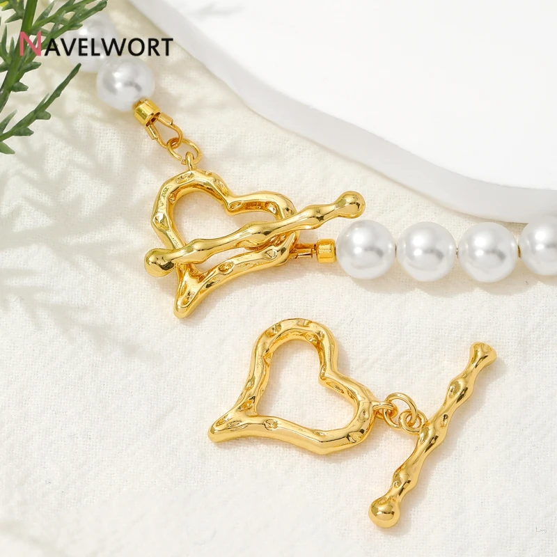 Conectores de Gancho OT en Forma de Corazón Chapados en Oro de 18K, Materiales para Hacer Pulseras y Collares, Conectores de Cierre de Metal de Latón