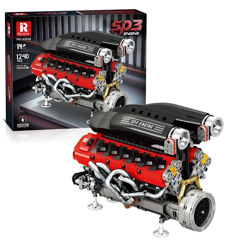 1240PCS Car Engine SP3 Engine 12 Cylinder Internal Combustion Engine Model Technology Bricks Idea Ornaments Kids Toys Gifts view 2