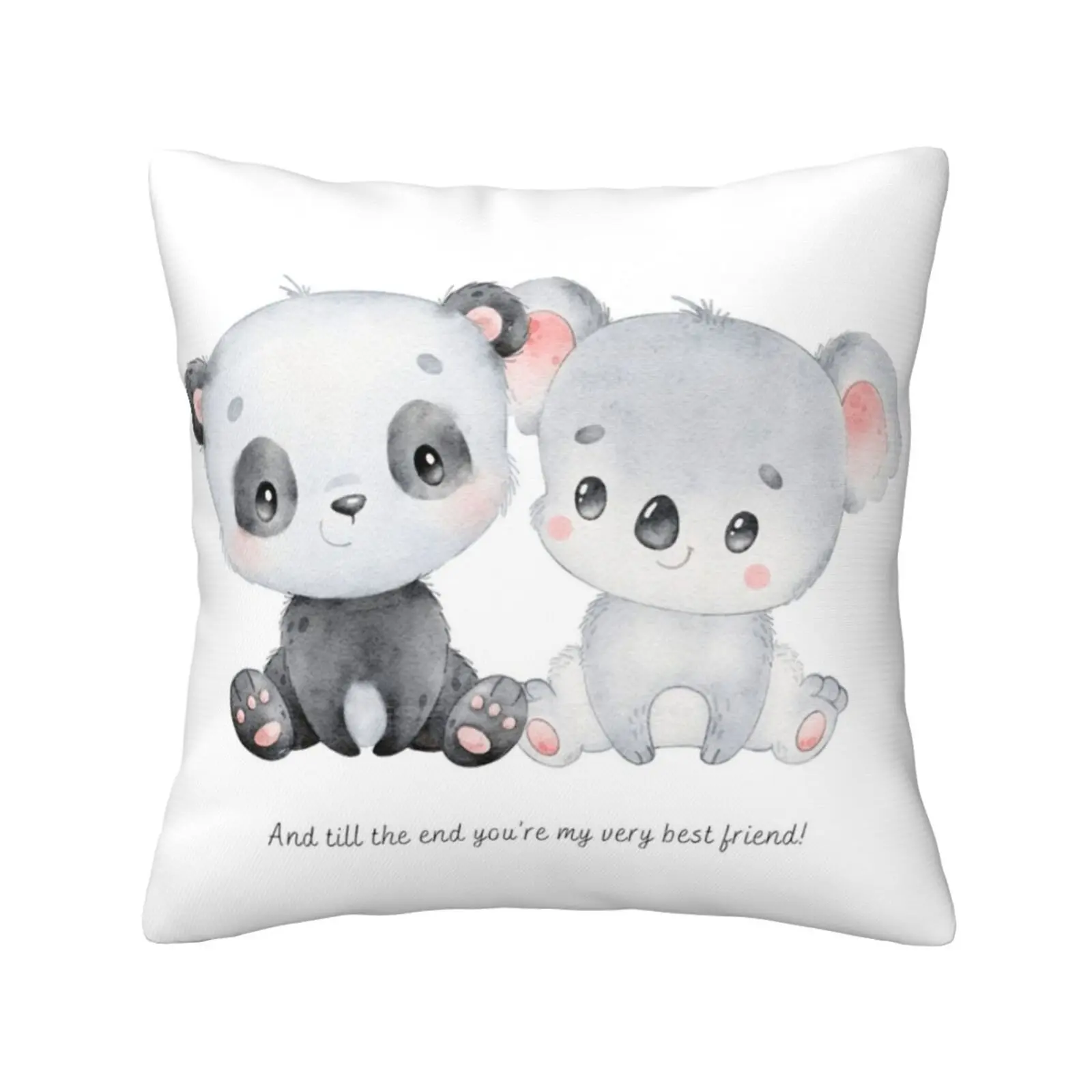 Friendship T-Shirt Funny Cute Decor Square Pillowcase Friendship Friends Besties Best Friends Panda Koala