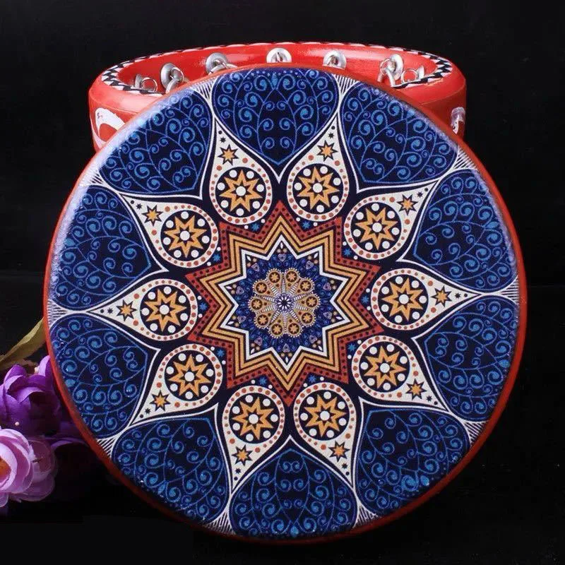 

Уйгурский тамбурин из бычьей кожи ручной работы, расписанный вручную, для взрослых начинающих исполнителей, этнические музыкальные инструменты Синьцзяна