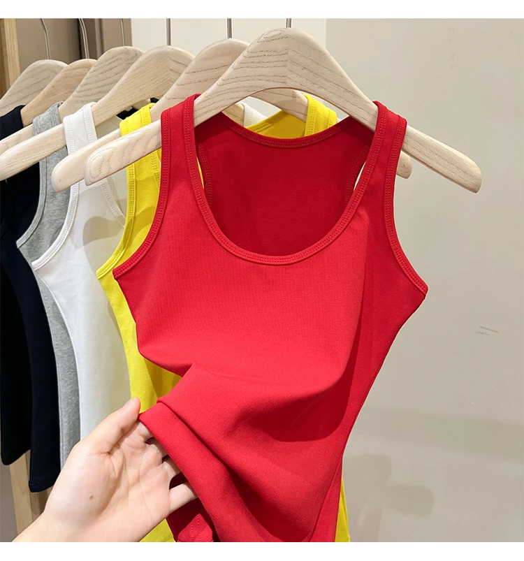 Zjaiss Damen Tanktop Einfarbiges Camisole 2026 Sommer Neu Minimalistisch Vielseitiges Ärmelloses Oberteil für Innen- und Außenbekleidung – Detail 15