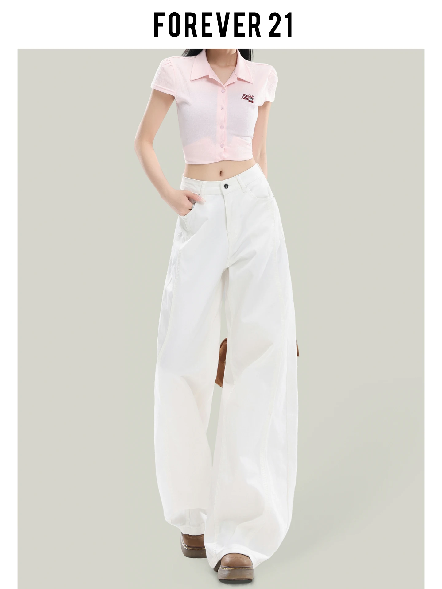 Calça Jeans Feminina de Cintura Alta e Perna Larga, Solta e Fluida, Modelo Pera, Comprimento Longo, Forever 21, Versátil, Bra...