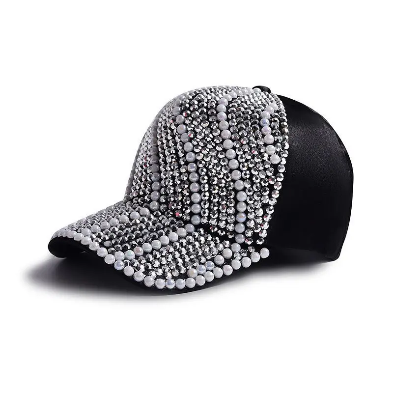 2020 Rhinestones Luxury Pearl Sequins Baseball Cap for Women Summer Cotton Hat Girls Snapback Hip Hop Hat Gorras Casquette Bones