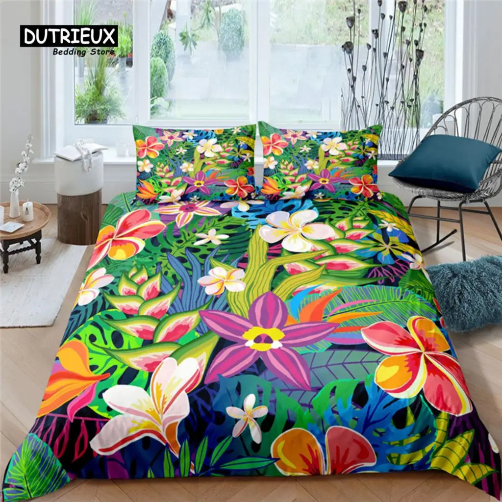 Home Living Luxury Flower Print 2/3Pcs Soft Duvet Cover Set PillowCase Queen and King Size Kids Bedding Set EU/US/AU Size