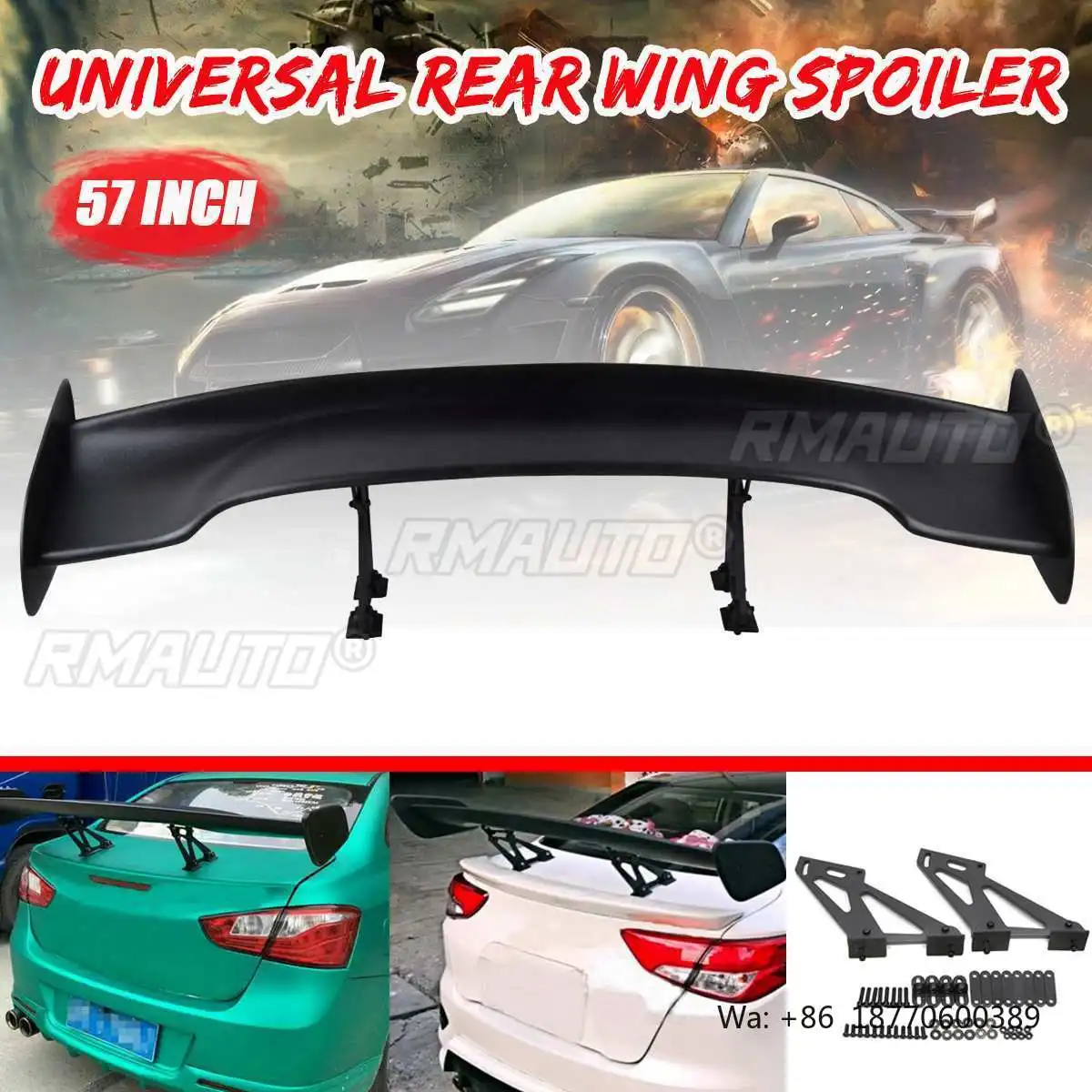 Real Carbon Fiber 145cm GT Spoiler Universal Racing Rear Tail Trunk Wing Spoiler Aluminum Bracket Body Kits for BMW for Subaru
