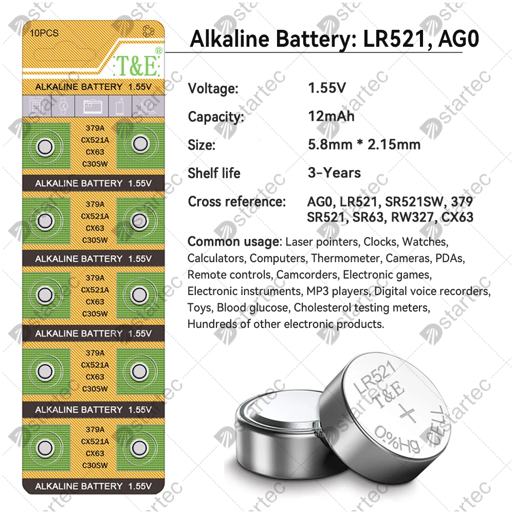 10PCS AG0 379 SR63 LR63 LR521 379A 1.55V แบตเตอรี่ปุ่มสำหรับนาฬิกาของเล่นรีโมทคอนโทรล SR521SW D379 RW327โทรศัพท์มือถือเหรียญแบตเตอรี่อัลคาไลน์