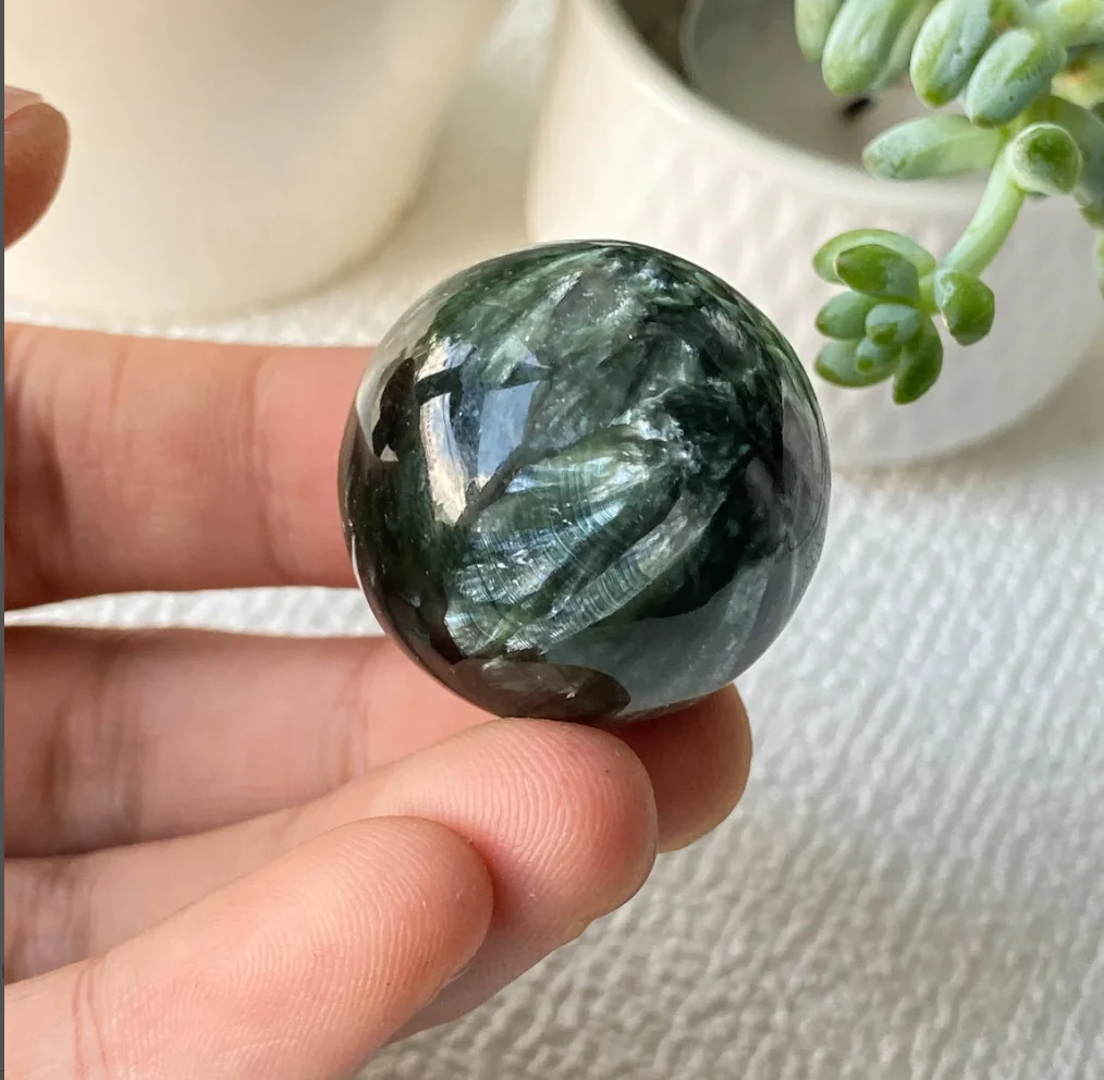 Natural Seraphinite Mineral Sphere Crystal Healing Stone Home Decoration Gift