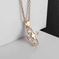 Hip Hop Ice Crystal Cross Pendant Necklace for Women Fashion Elegant Wedding Party Jewelry Catholic Amulet Gift