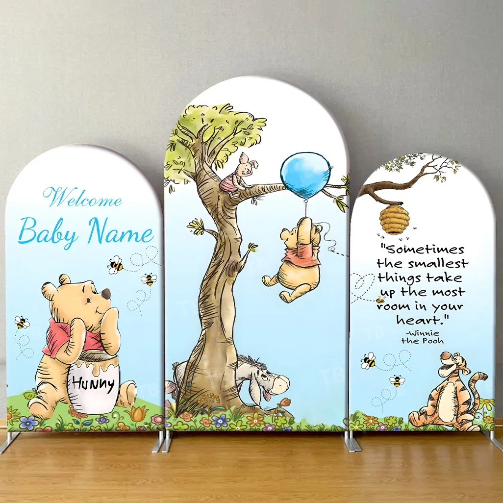 

TB Winnie-the-Pooh Arch Backdrop Customize Name Cover Baby Shower Kids Birthday Party Decor Photo Background Wall Elastic Fabric