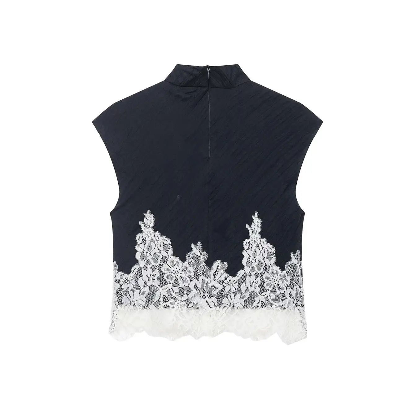 Neues Damen 2-Teiliges Set Spitzen-Patchwork Einfarbig Schlankes Bodycon Street-Style Ärmelloses Oberteil und Midi-Rock Eleganter Schicker Anzug für Frauen – Detail 4