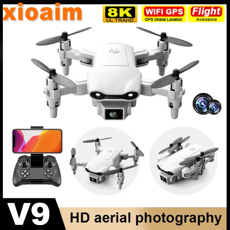 For Xiaomi Mini V9 Drone 8k 5G HD Wide Angle Camera WIFI FPV Drones 4K Dual Camera RC Drone Aircraft Quadcopter for Kids Toys