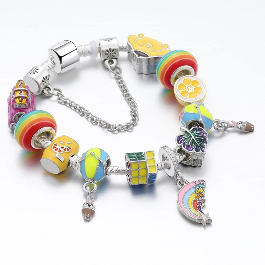 

Fashion Multicolored Beaded Bracelet and Rainbow Big Hole Bead Bracelet for Women Pulseira Feminina Charm Cartoon Collection Jew