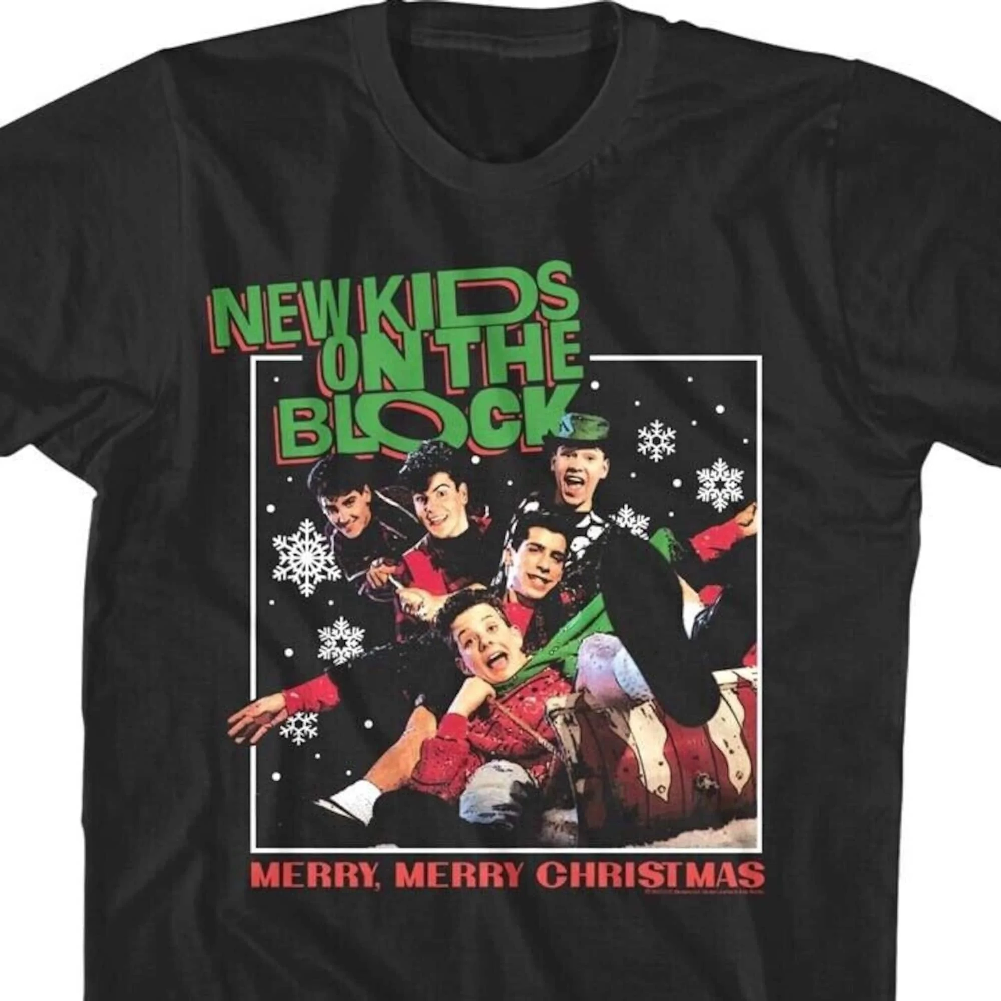 New Kids On The Block TShirt Merry Christmas Snow Boy Band Tees