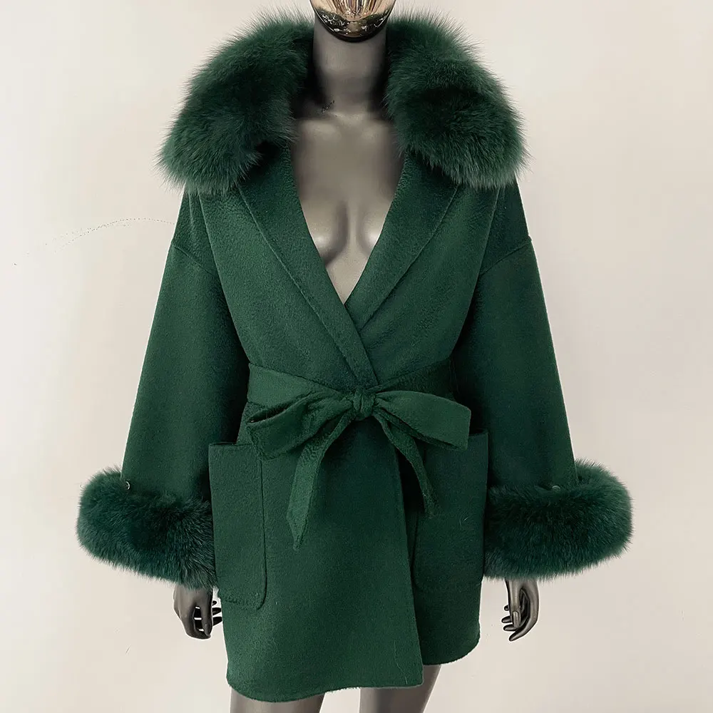 Real Fox Fur Coat 2024 New Autumn Woolen Coat Women Winter Natural Raccoon Fur Jacket Cashmere Female Warm Wool Jacket Lady