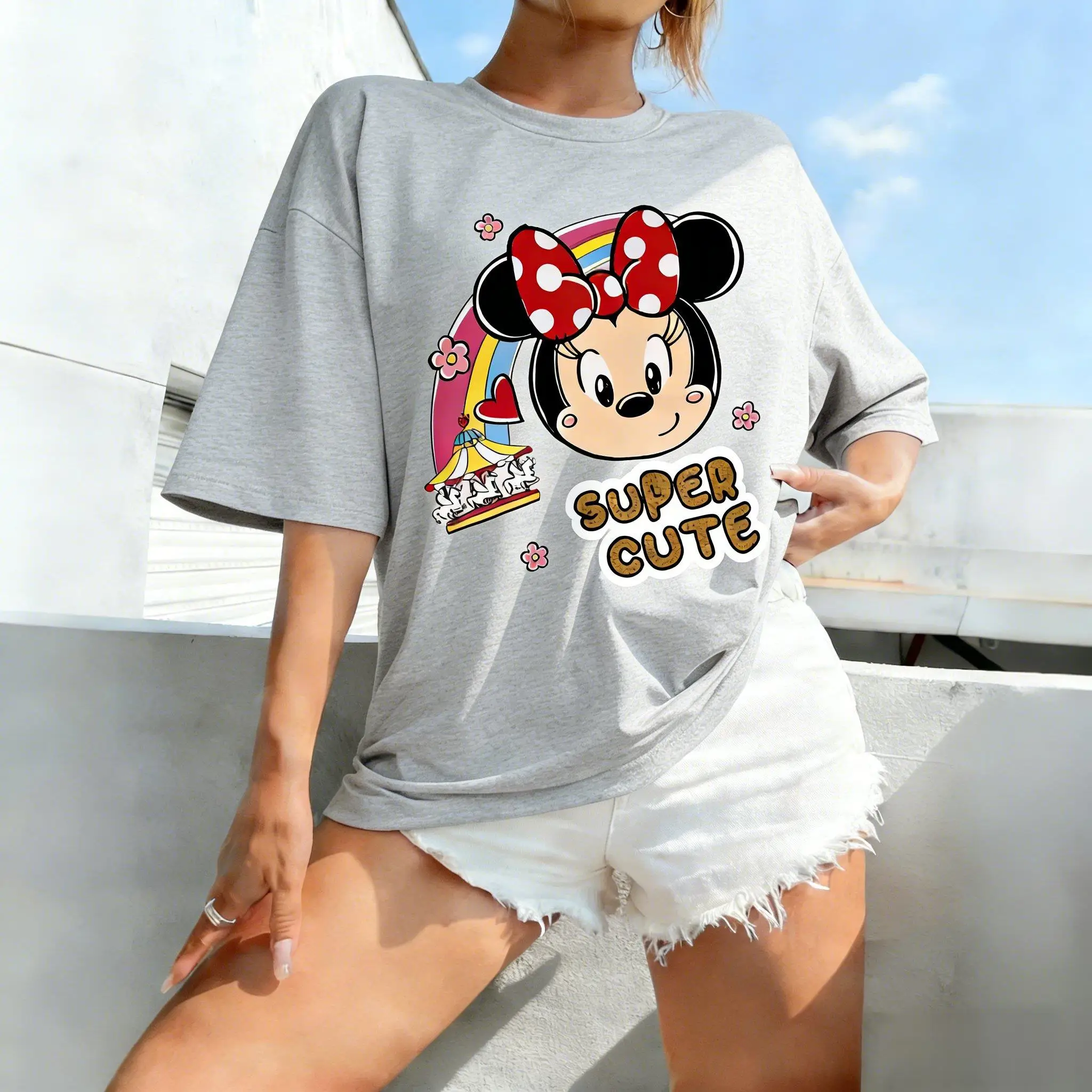 Disney Minnie Grafik-T-Shirt für Damen und Herren, super süße Baumwolle, kurze Ärmel, T-Shirt mit Cartoon-Druck, 2026, Sommer, neue lässige Tops, süße Y2k