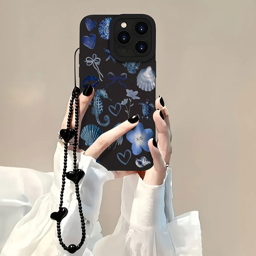 Phone Cases For Samsung Galaxy S25 S26 S24 Ultra S23 S21 Plus A34 A36 A54 A55 A26 A56 With Strap Blue Turtle Shell Ocean Cover