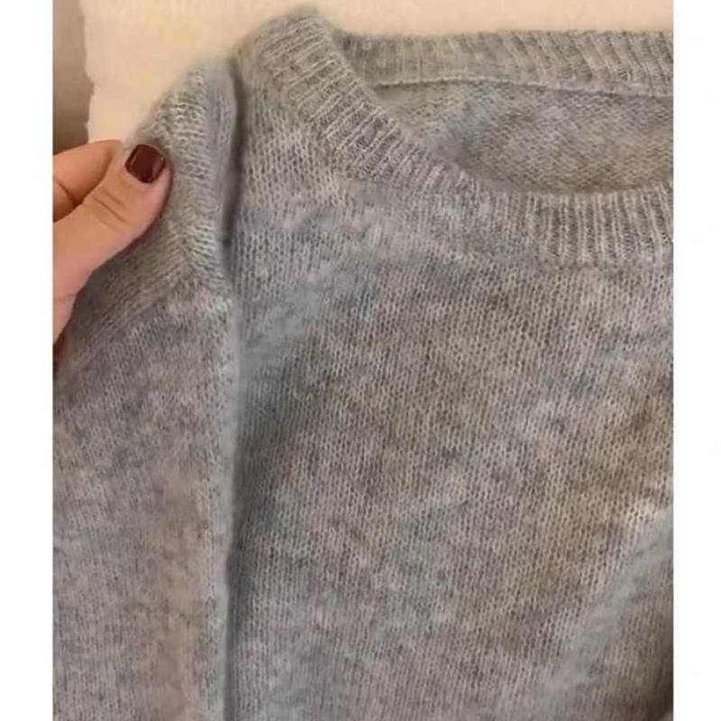 Gray Soft Sweater For Women Autumn Winter O-neck Long Sleeve Bottoming Tops Solid Versatile Ladies Pullover Knitshirts