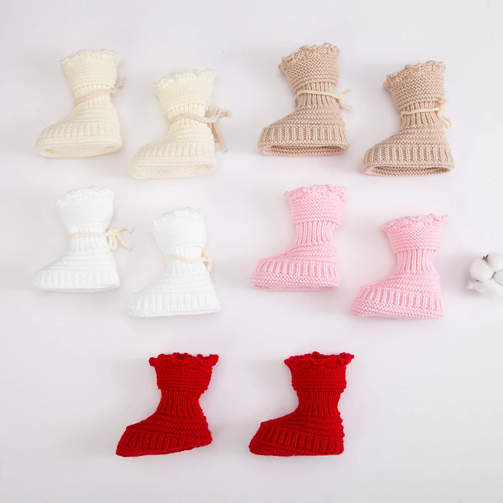 1Pair Vintage Baby Solid Knitted Socks Newborn Boys Girls 0-12M Corchet Cotton Walking Stockings Shoes Infant Birthday Gifts