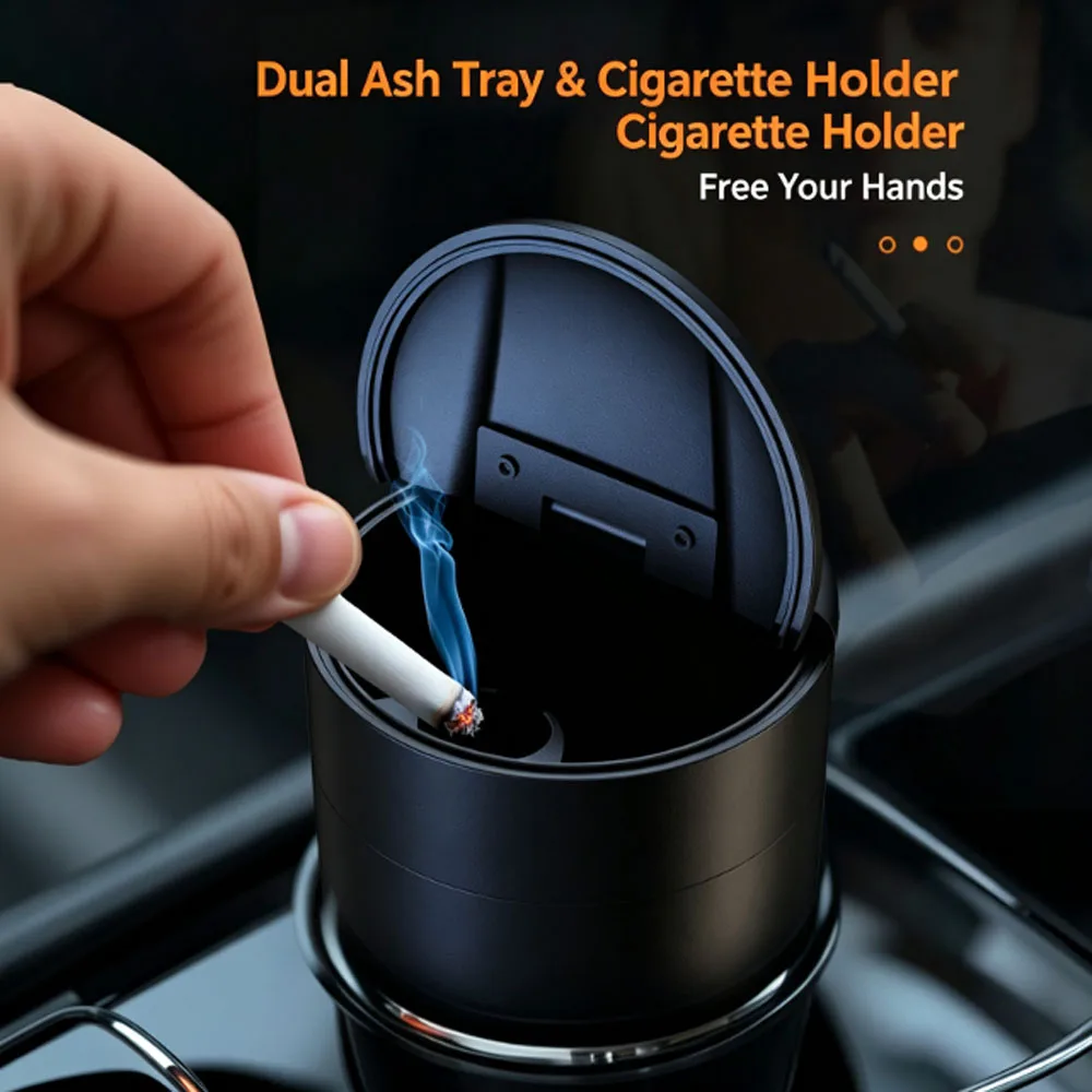 Multi‑Functional Car Ashtray With LED Voltmeter USB Type‑C Fast Charging Anti‑Fly Ash  Auto Interior Car Accessories