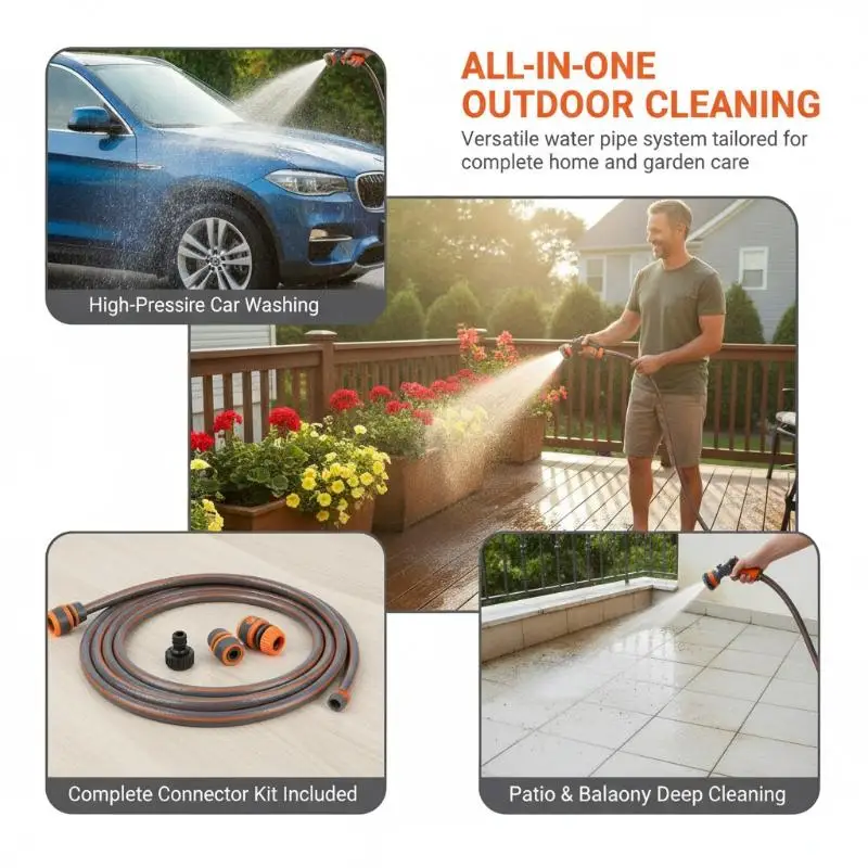 2m/6.56ft Garden Hose Quick Connect 1/2 Inch Extension Set with Shower Nozzle for Porch Cleaning Flower Bed Watering