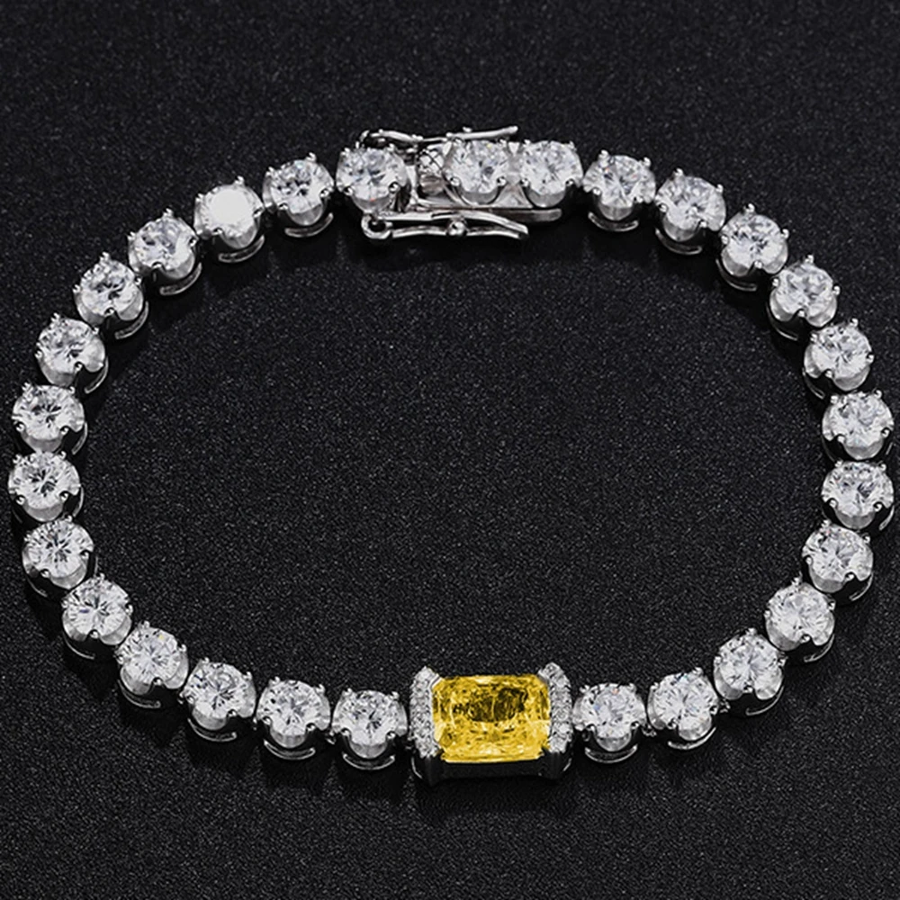 WUIHA-Bracelets à breloques en argent regardé 925 pour femme, glace concassurera, saphir jaune, Alanding Yst, diamant synthétique, cadeau, livraison directe