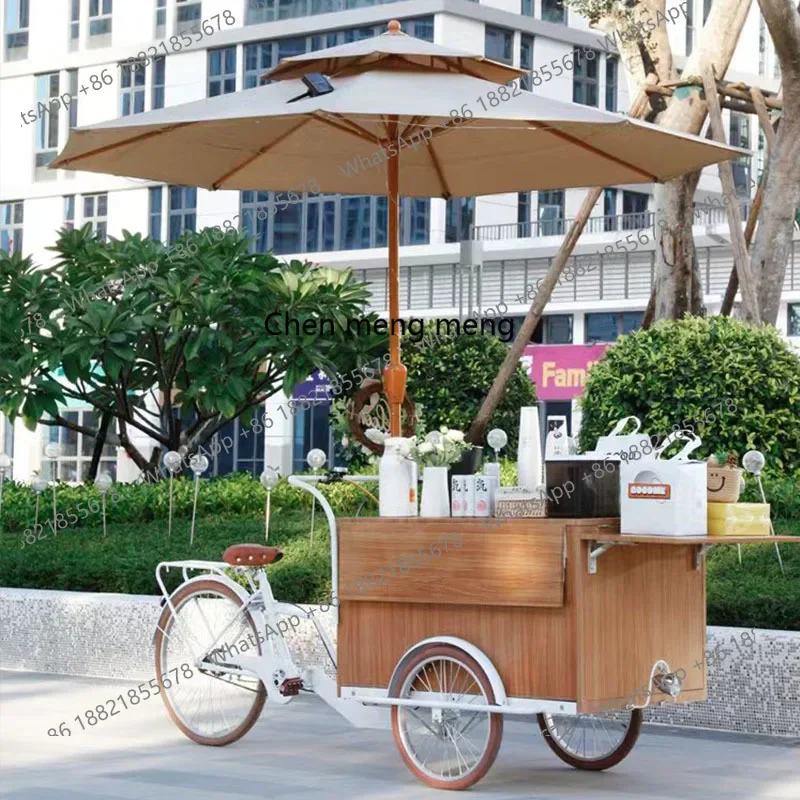 D178 Scenic spot mobile dining car stall shopping mall snack car outdoor solid wood grain tricycle customization