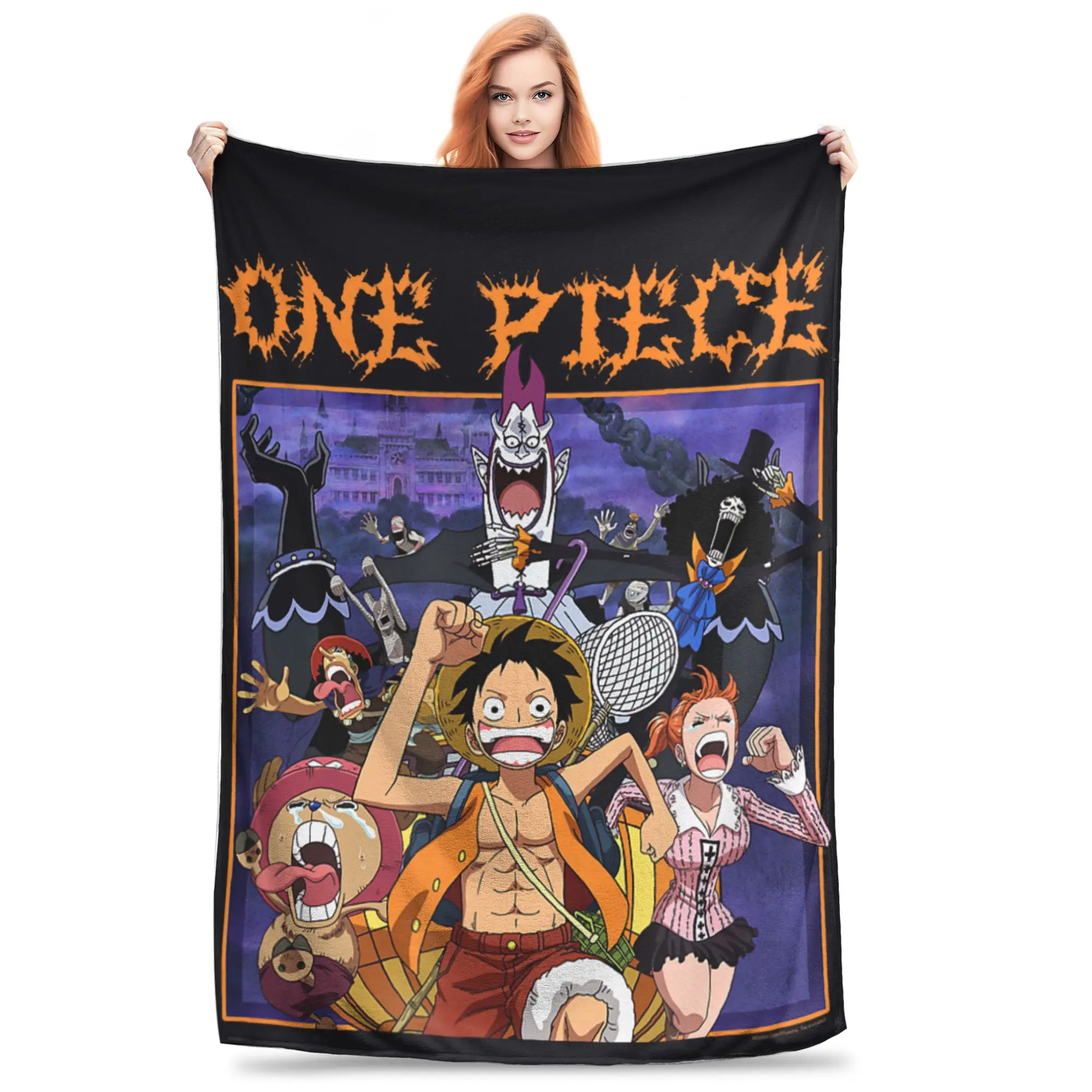 1PC One Pieces Anime Running Scared Heavy Metal Logo  Winter Blankets for Adults Bedding Home Interior Sofa Knee