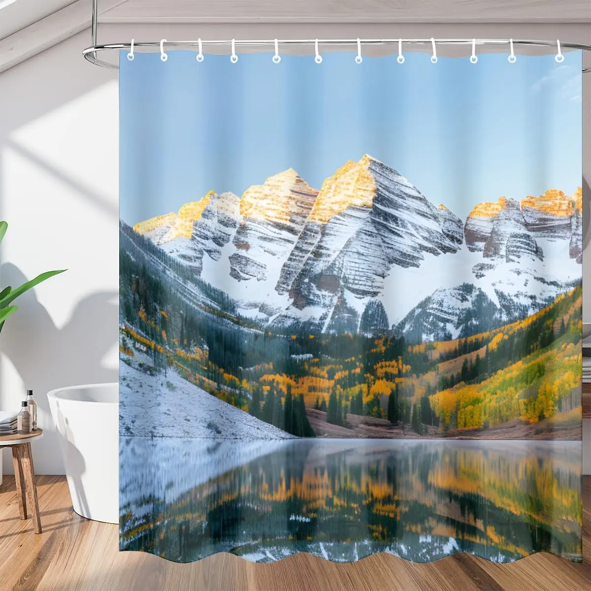 

Занавеска для душа Pardick, набор водонепроницаемых занавесок для душа со снежным горным лесом и 12 крючками, занавеска для душа из полиэфирной ткани